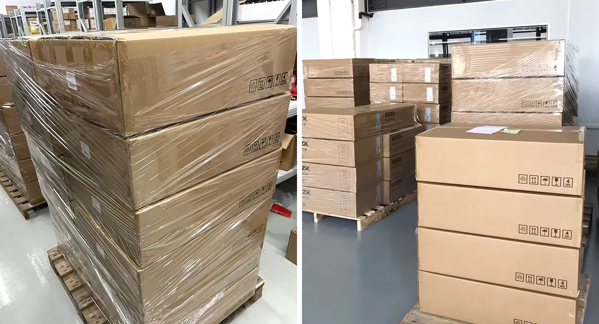 Solvic inverter warehouse storage and inventory – stocked warehouse with GES series hybrid inverters, ready for fast shipping and bulk wholesale orders to support time-sensitive solar projects